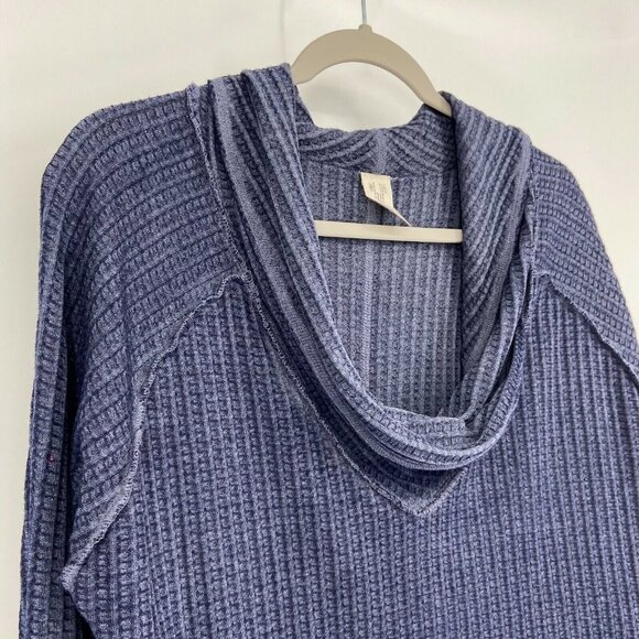 We The Free Wildcat Thermal Pullover Sweater Womens Size XSmall Blue Cowl Neck - Picture 5 of 10